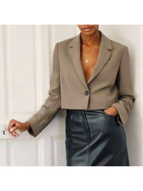 Aritzia Wilfred Tan Cropped Blazer Jacket La Paz Womens Size XS